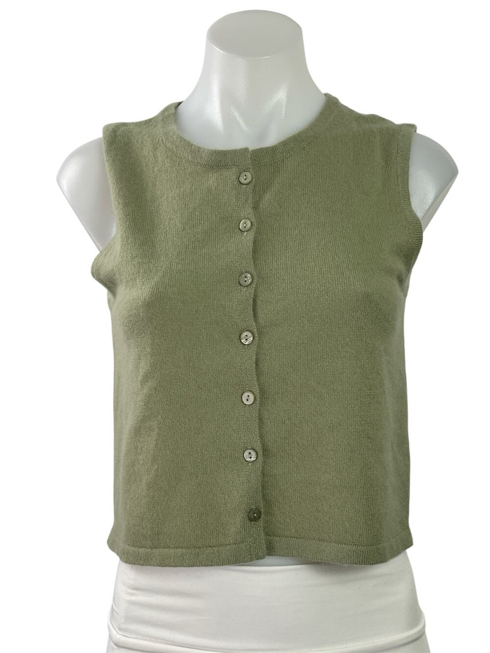 House of Harlow 1960 Green 100% Cashmere Button Up Tank Crop Cardigan Sweater XS